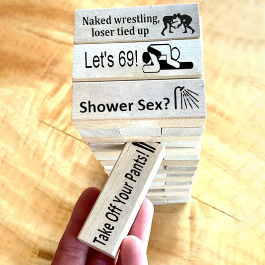 Frendorf | BlockBuster Naughty Jenga Spiel | Stapelspiel für Erwachsene | Lustiges Partyspiel | Familienspaß & Geschenkidee