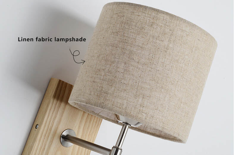 Frendorf | WoodenGlow Wandlampe | Moderner Stoffschirm & Holzsockel | Elegante Wandbeleuchtung | Verschiedene Optionen