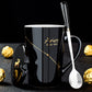 Frendorf | 12 Tierkreiszeichen Schwarze Keramiktasse mit Deckel Löffel