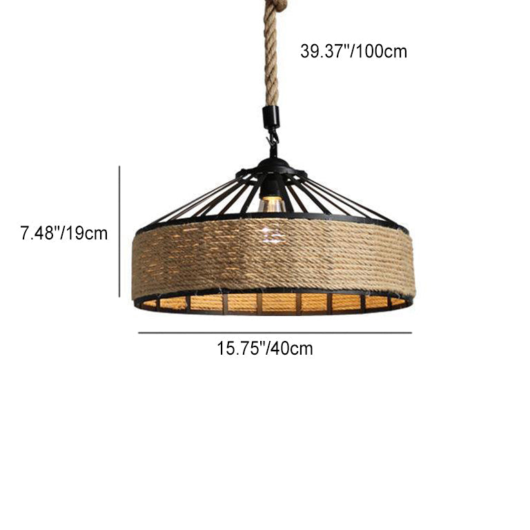 Frendorf | LumeLash Vintage Hängeleuchte | Rustikales Eisen & Hanfseil Design | 1-Flammige Pendelleuchte für Wohnzimmer