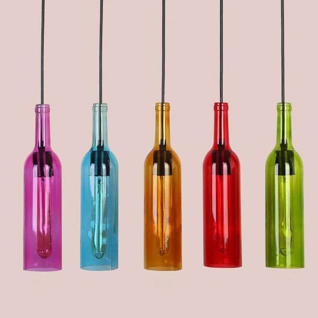 Frendorf | VinoLux Antik Glas Pendelleuchte | Weinflaschen Design | Vintage Beleuchtung für Esszimmer & Küche