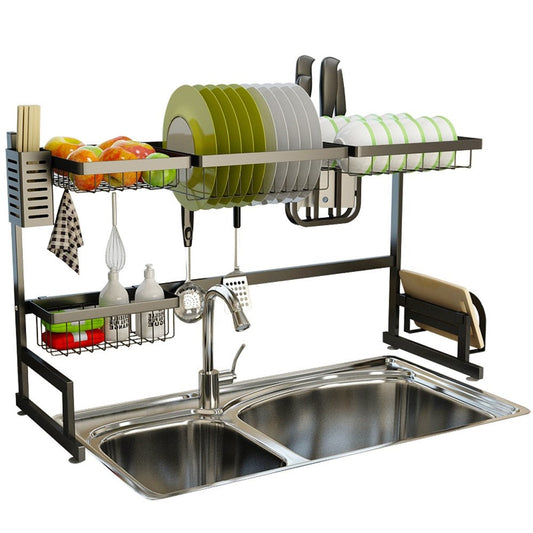 Frendorf | 34.6" Edelstahl schwarzes Geschirrabtropfgestell über der Küchenspüle, Geschirr und Besteck Abtropfregal