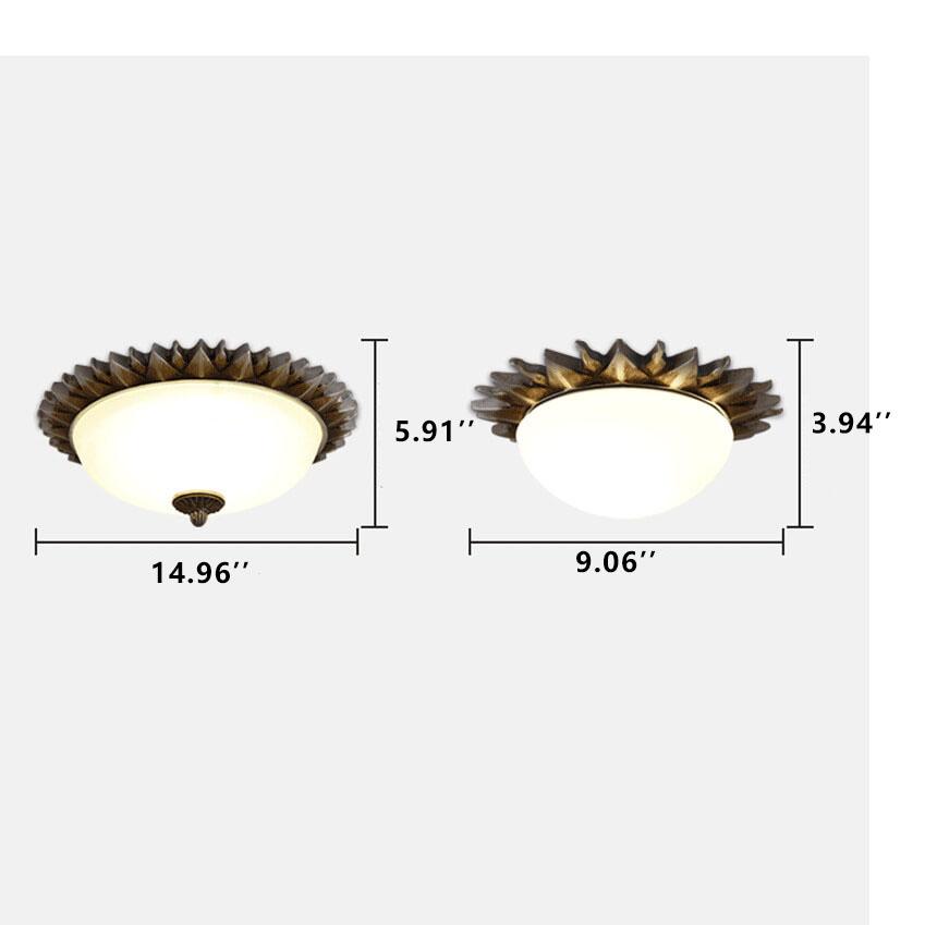 Frendorf | SolaraBowl Deckenleuchte | Vintage Glasschirm im Sonnen-Design | 1/3-Licht Flush-Mount Lampe | Elegante Beleuchtung