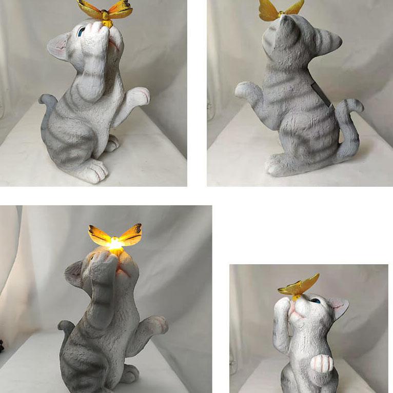 Frendorf | SolarPurr Gartenleuchte | LED-Katzenfigur mit Schmetterling | Solarbetrieben | Wetterfest | Dekoration für Außenbereiche