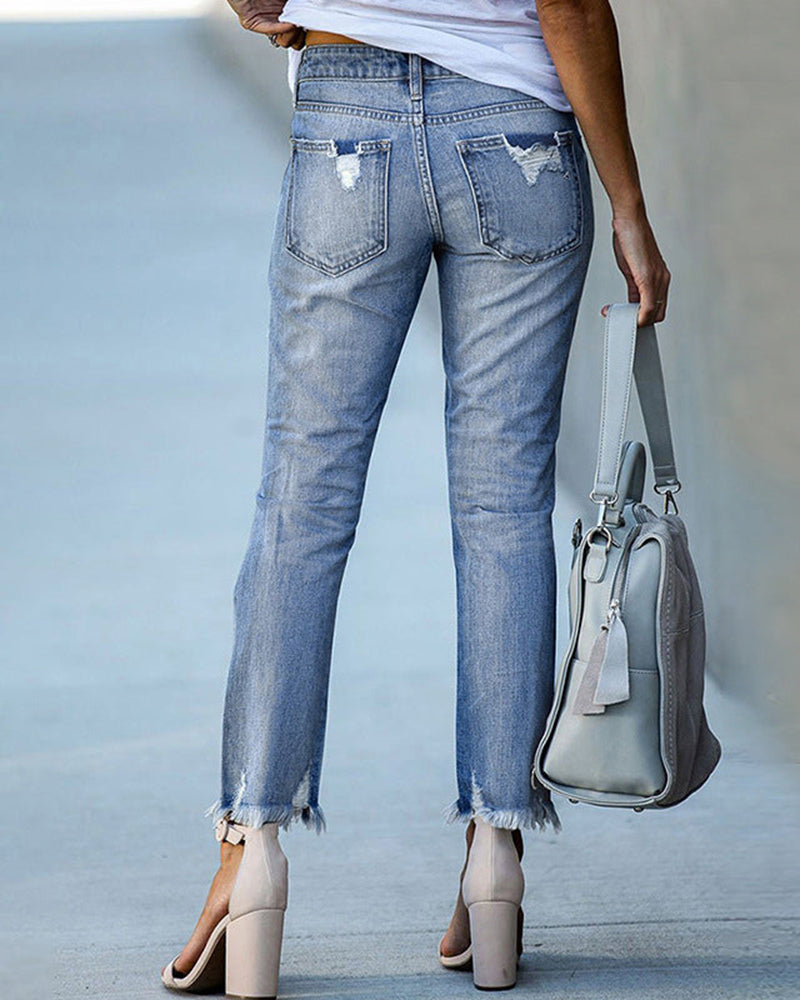 Frendorf | Comfort Stretch: Damen Slim-Fit Ripped Jeans mit ausgefransten Kanten