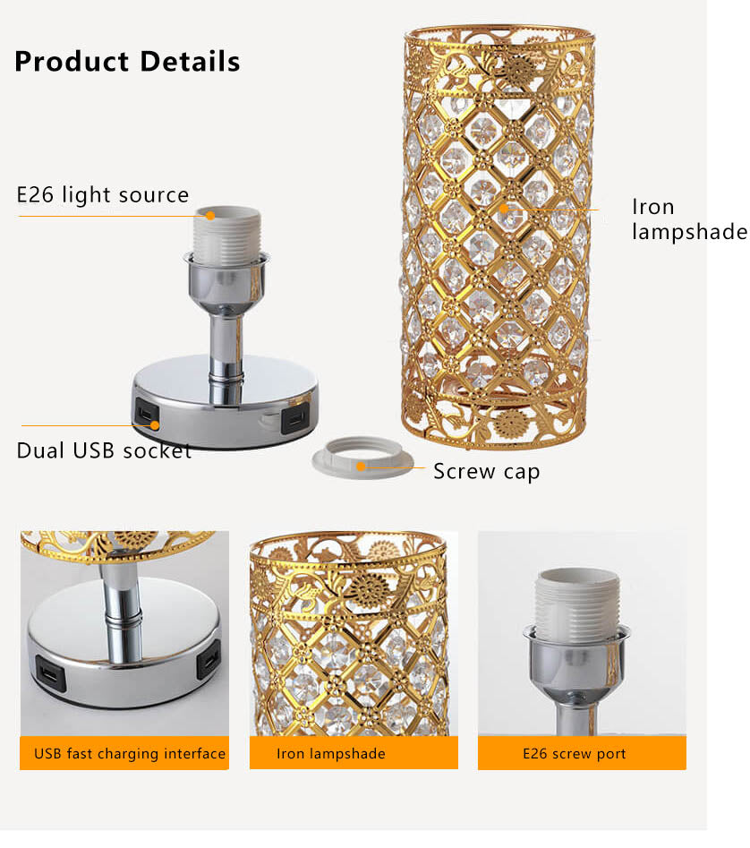 Frendorf | LustraTouch Tischlampe | Zylindrischer Metallschirm | USB-Ladefunktion & Touch-Schalter | Moderne 1-Licht LED Leuchte