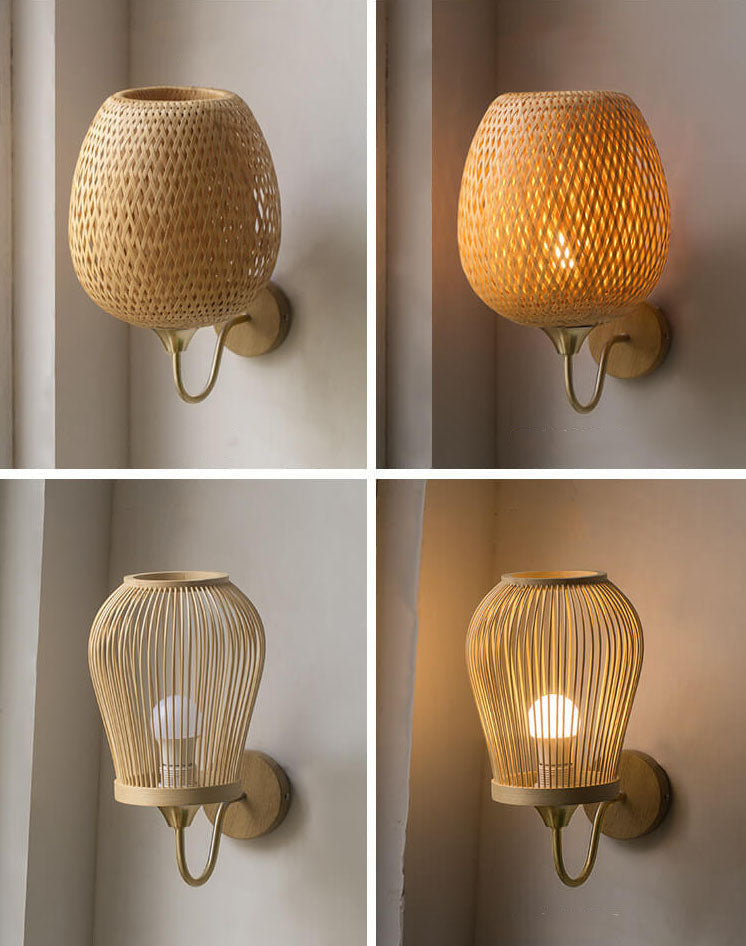 Frendorf | BambuLux Handgewebte Wandlampe | Moderner Bambus-Lampenschirm | 1-flammig | Umweltfreundliche Beleuchtung