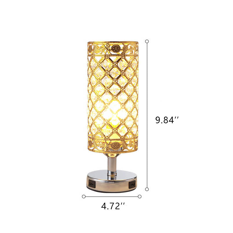 Frendorf | LustraTouch Tischlampe | Zylindrischer Metallschirm | USB-Ladefunktion & Touch-Schalter | Moderne 1-Licht LED Leuchte