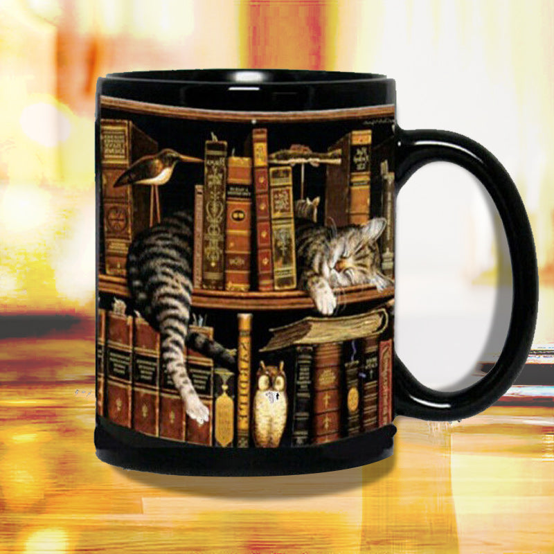 Frendorf | Bücherregal Keramikkaffeebecher - Geschenk für Katzenbuchliebhaber
