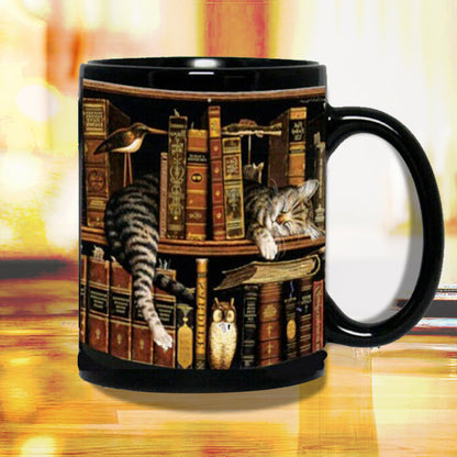Frendorf | Bücherregal Keramikkaffeebecher - Geschenk für Katzenbuchliebhaber