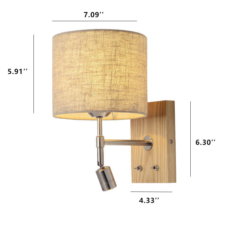 Frendorf | WoodenGlow Wandlampe | Moderner Stoffschirm & Holzsockel | Elegante Wandbeleuchtung | Verschiedene Optionen