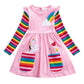Frendorf | Mädchen Einhorn-Regenbogen-Streifen Kleid