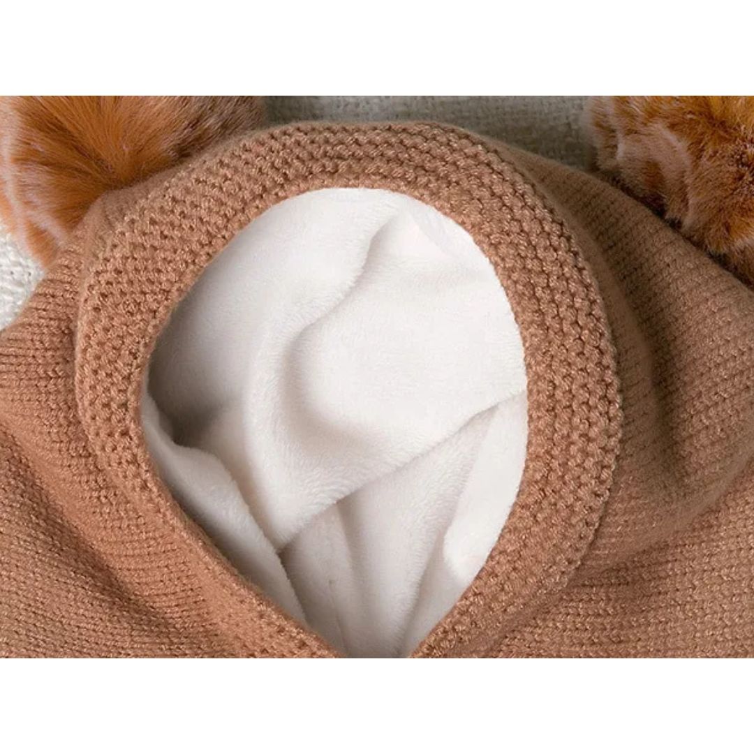 Frendorf | Baby Wintermütze mit Ohren – Warme Strickmütze mit Fleecefutter und Tiermotiv
