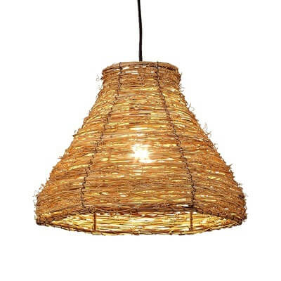 Frendorf | RattanDome Retro Pendelleuchte | Handgewebtes Rattan-Design | 1-Licht | Natürliche Wohnbeleuchtung