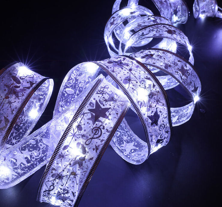 Frendorf | RibbonLustre LED Lichterkette | Weihnachtsbaum-Deko | Geschenkband-Design | Farbige & Warmweiße Beleuchtung