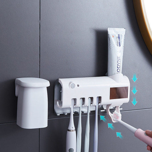 Smart UV-Licht Sterilisator Zahnbürstenhalter, Wandmontage Zahnpastaspender