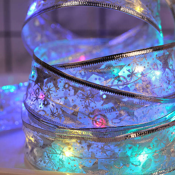 Frendorf | RibbonLustre LED Lichterkette | Weihnachtsbaum-Deko | Geschenkband-Design | Farbige & Warmweiße Beleuchtung