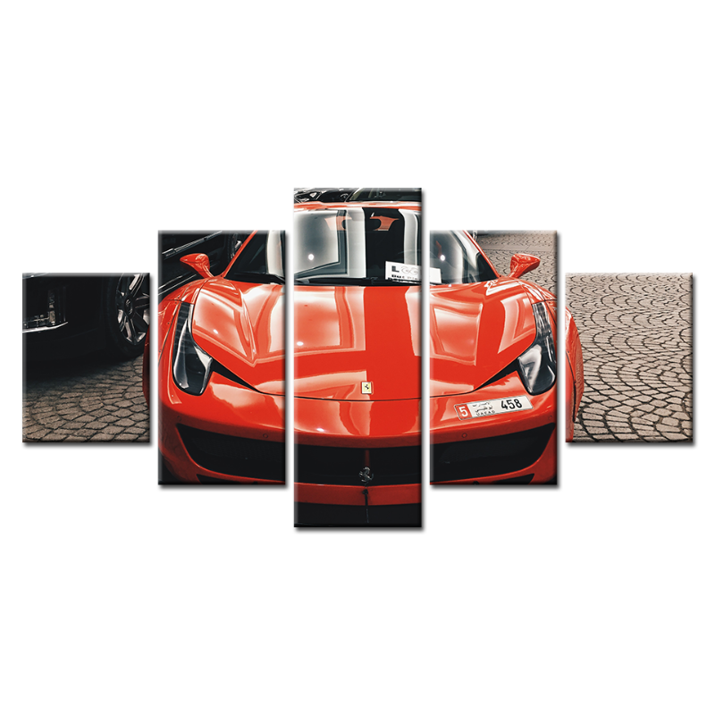 5-teiliges Front Close-Up Rotes klassisches Auto - Canvas Wandkunst Malerei