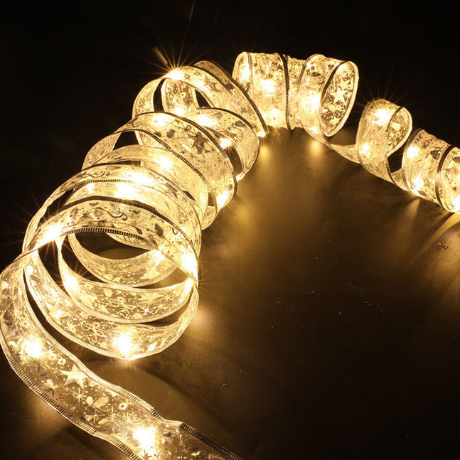 Frendorf | RibbonLustre LED Lichterkette | Weihnachtsbaum-Deko | Geschenkband-Design | Farbige & Warmweiße Beleuchtung