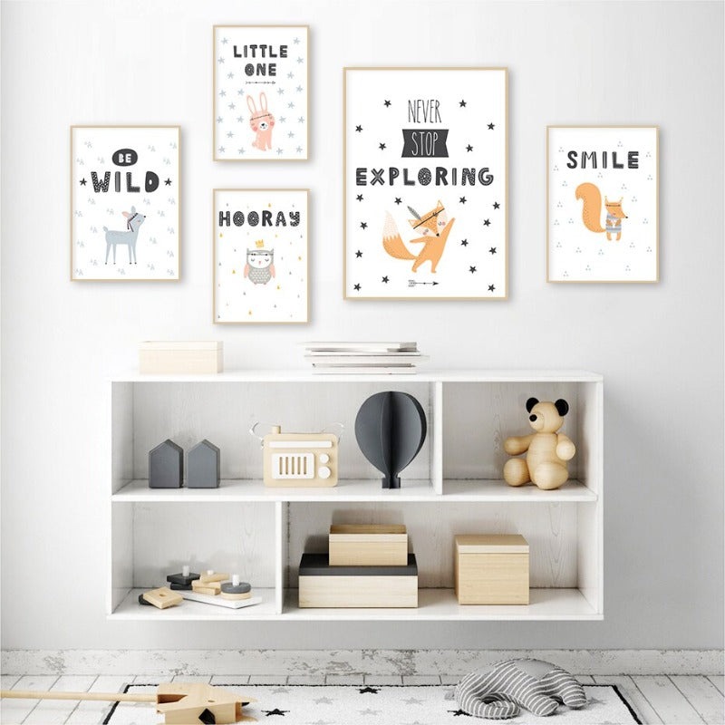 Kleine Waldtiere Eule Gox Bär - Leinwand Wandkunst Gemälde
