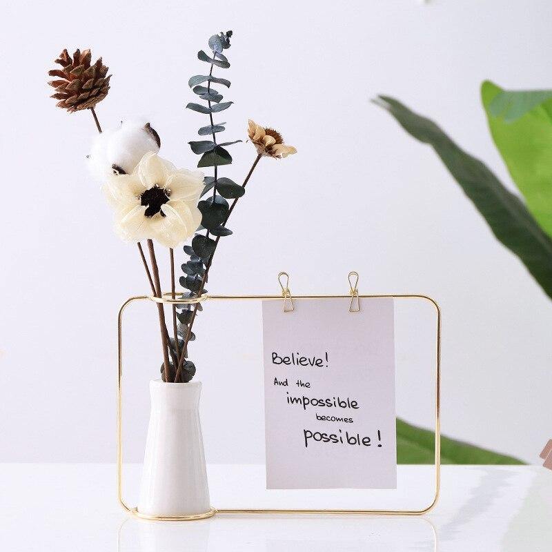 Frendorf | FrameVase - Metall Bilderrahmen mit Keramikvase und Clips | Dekorative Fotoanzeige | Moderne Wohndeko