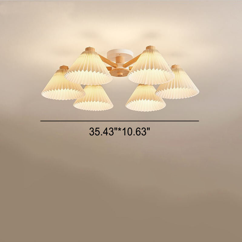 Frendorf | LumiPlea Nordic Holz Deckenleuchte | Plissee-Schirm | 3/6/8-Licht Halbrunde Deckenlampe