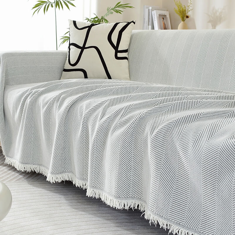 Chenille-Decke Fischgrat Quaste Sofaüberwurf