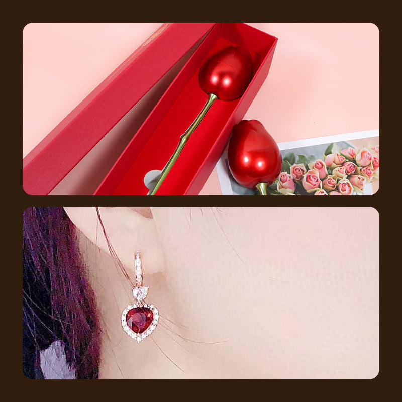 Frendorf | Blaue und rote Zirkonring-Halskette und Ohrringe Geschenkbox