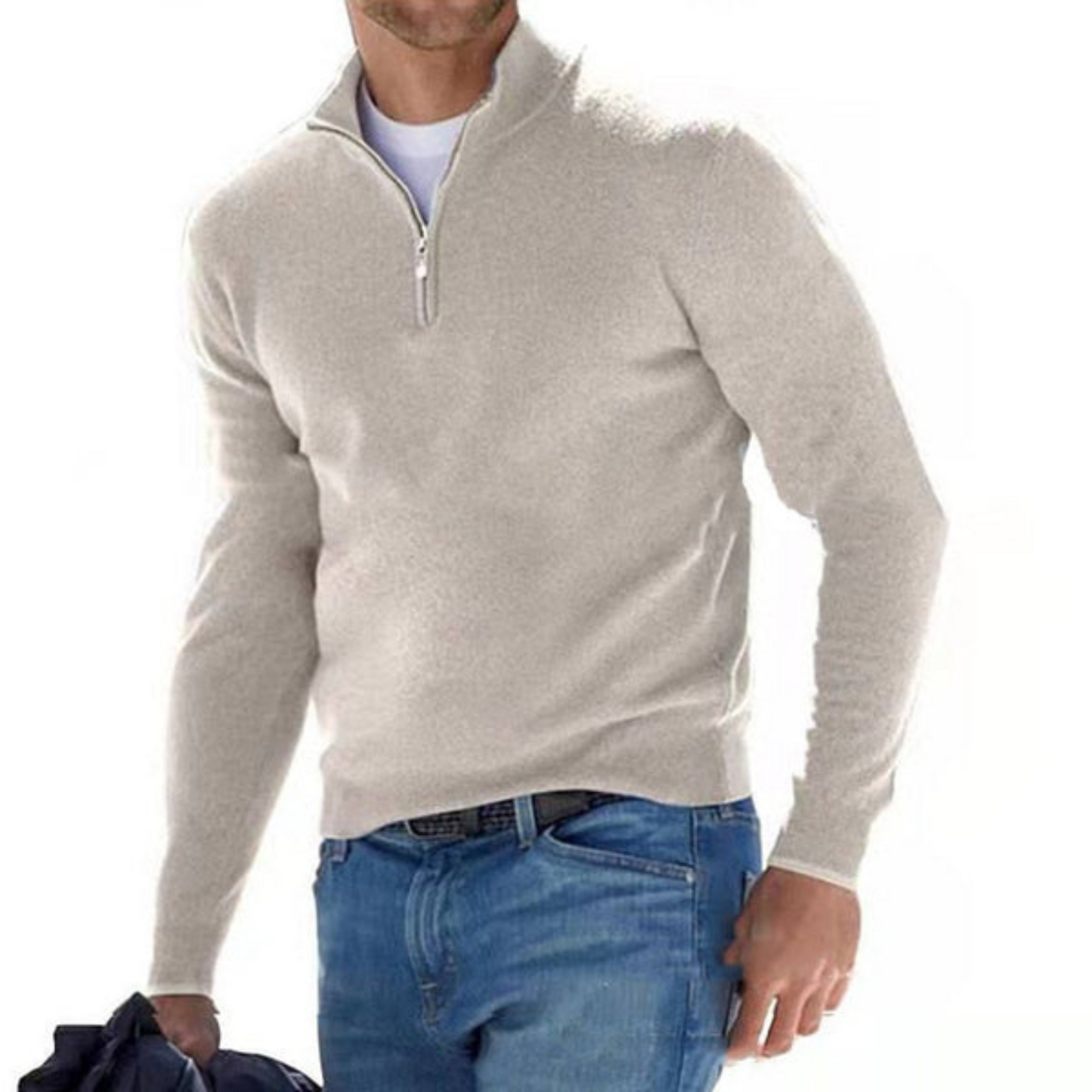 Frendorf | Pullover aus Merino mit V-Ausschnitt und Reißverschluss.