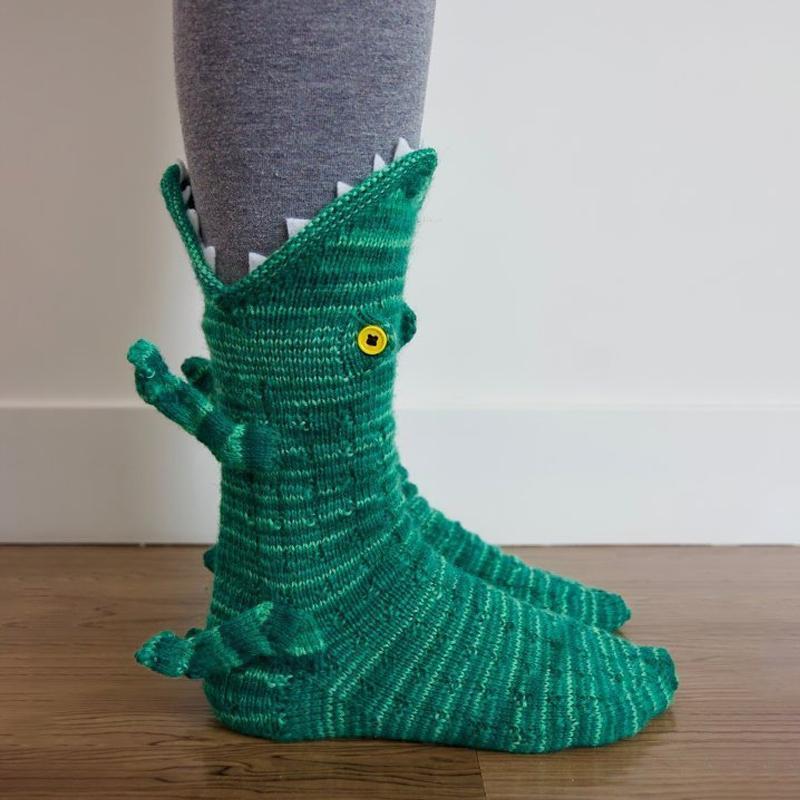 Frendorf Neuheit Tier-Wollsocken | Handgestrickte Krokodil-/Fisch-Socken (Unisex) für den Winter