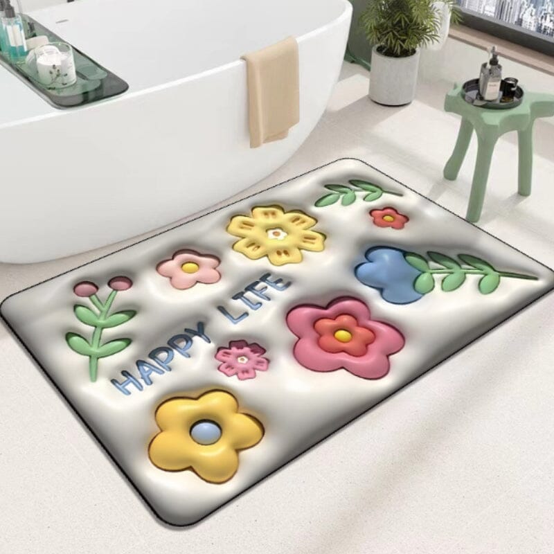 Frendorf | FloraSoft 3D Blumen Badezimmermatte | Saugstark & Rutschfest | Weiche Fußmatte für Wohlfühlmomente