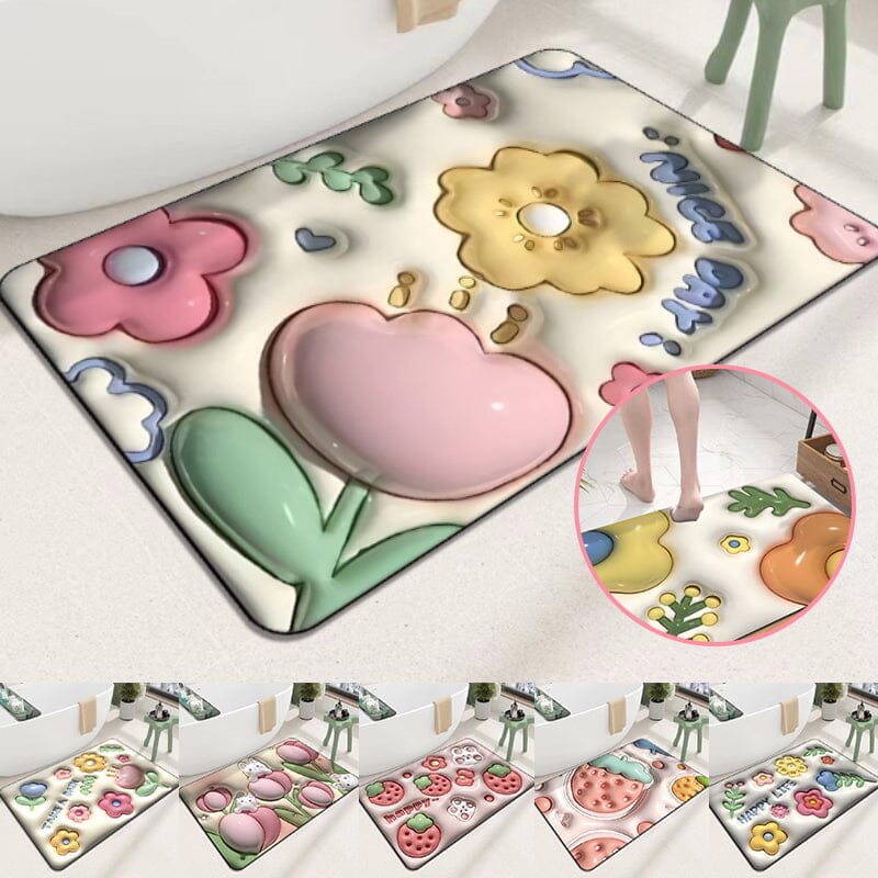 Frendorf | FloraSoft 3D Blumen Badezimmermatte | Saugstark & Rutschfest | Weiche Fußmatte für Wohlfühlmomente
