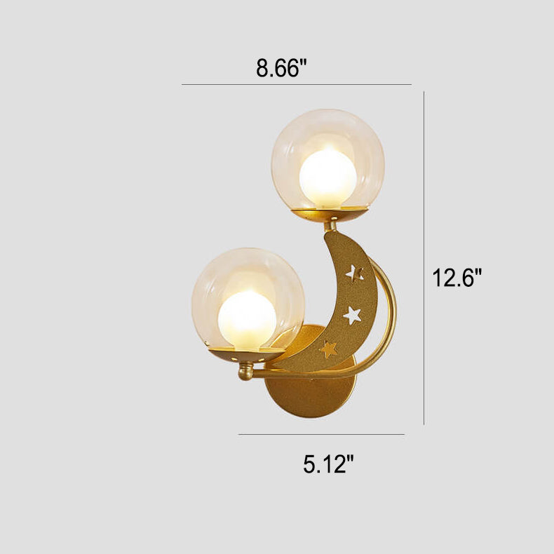 Frendorf | Asterovia DuoGlow Wandleuchte | Nordisches Design | Glas-Kugelschirme | 2-flammig | Mond- & Sternenmotiv