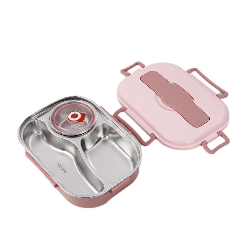 Frendorf | Thermo-Lunchbox aus Edelstahl – innen aus Edelstahl – 3 oder 4 Fächer mit Suppenschüssel – Wanduhr