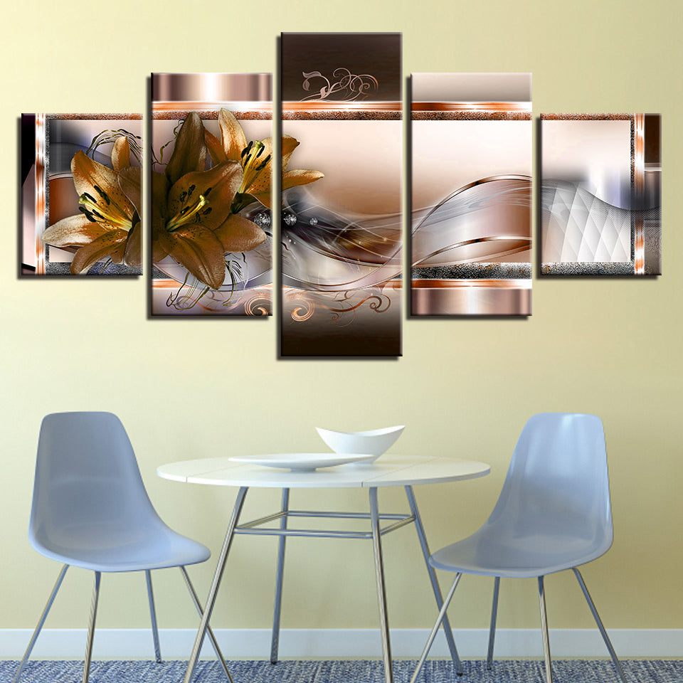 Crisp Orange Lilien 5 Teile - Leinwand Wandkunst Malerei