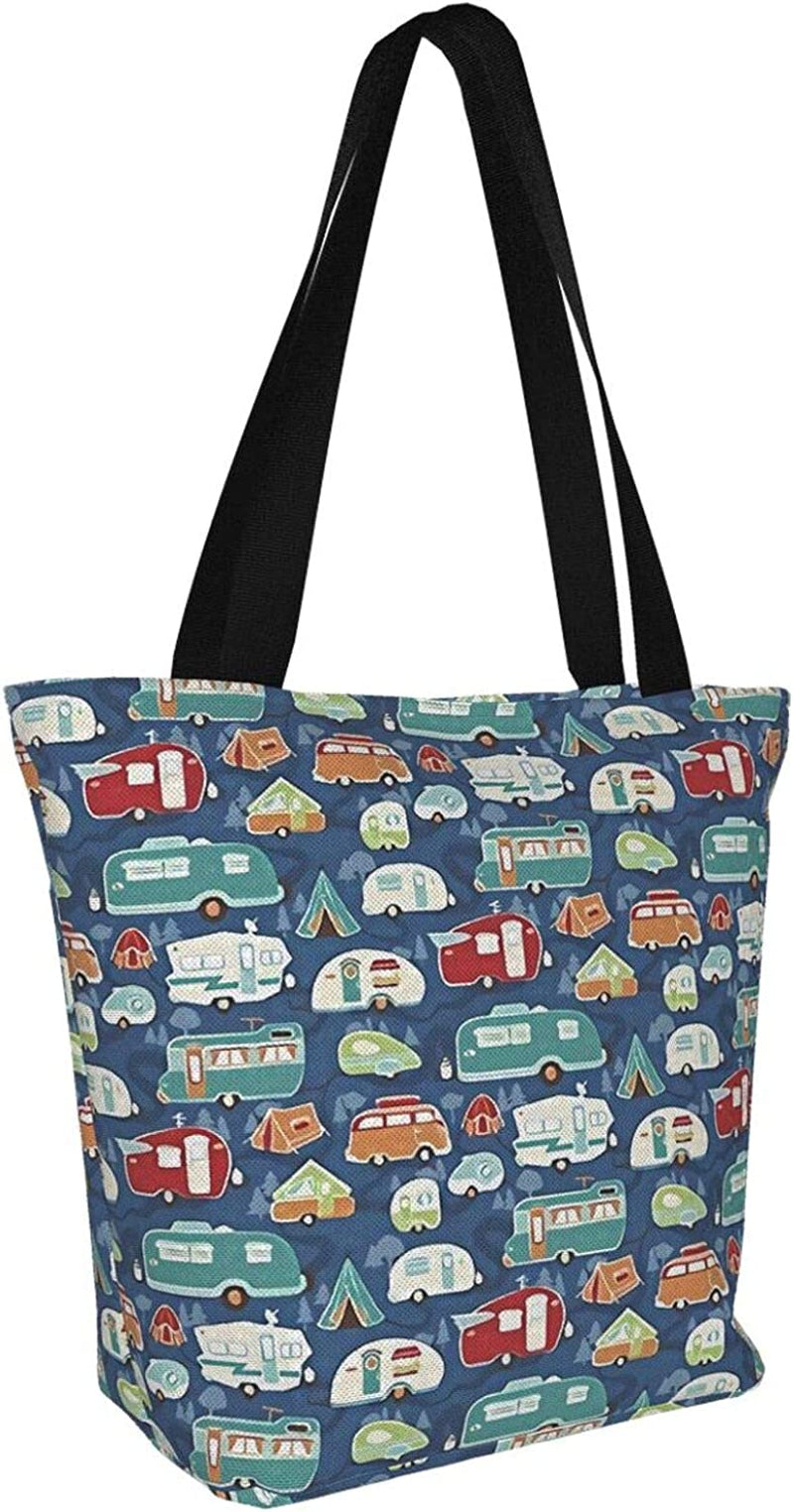 Frendorf | Antcreptson Campers Camping Wohnwagen Canvas Tragetasche für Frauen Reisen Arbeit Einkaufen Lebensmittel Top-Handtaschen Große Taschen Wiederverwendbare Handtaschen Baumwoll-Schultertaschen für Frauen Reisen Arbeit Einkaufen Lebensmittel