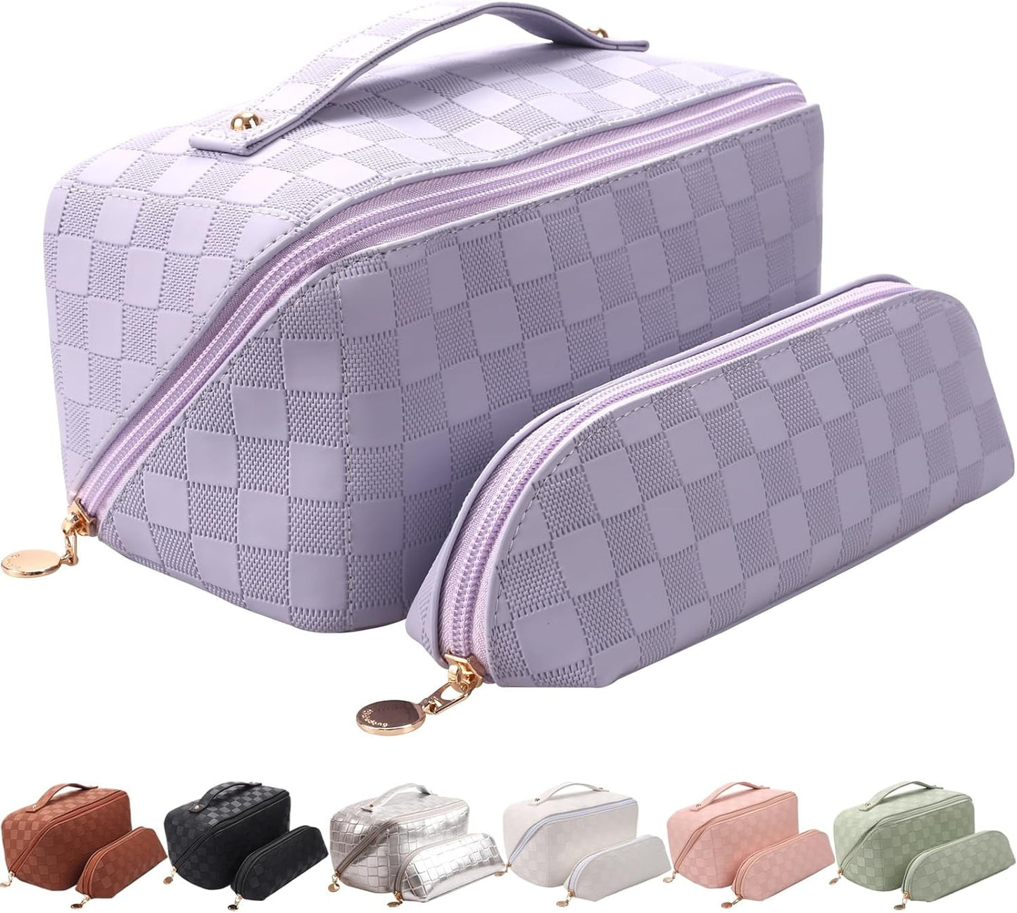 Frendorf | Abiudeng Große Make-up Tasche, Doppelschicht Kosmetiktasche, Reise Make-up Tasche, Leder Make-up Tasche, Kosmetische Reisetaschen, Tragbare Leder Kulturbeutel, Geräumige Kosmetiktasche für Frauen und Mädchen