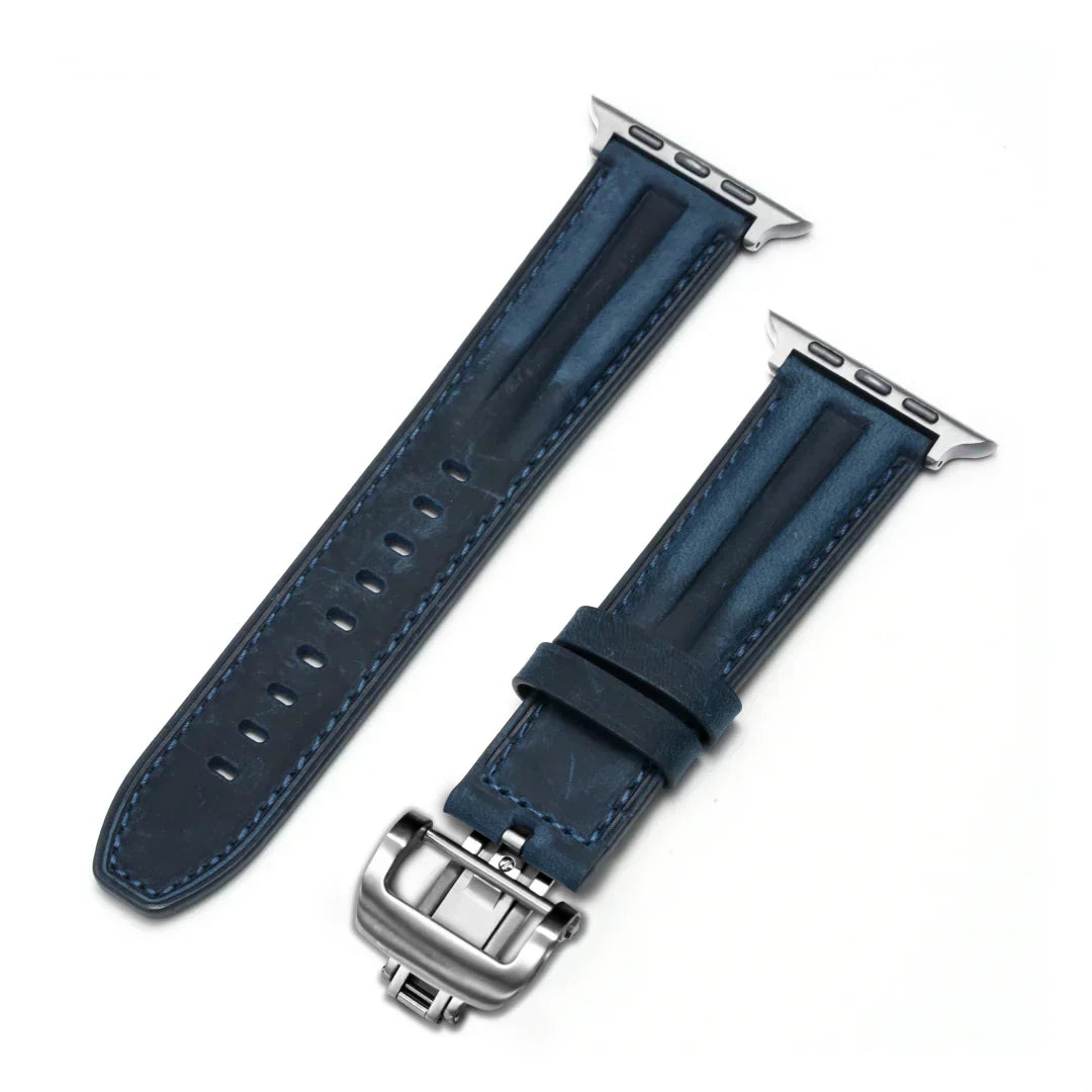 Frendorf | Luxuriöses Lederarmband mit Schmetterlingsverschluss und Rille für die Apple Watch