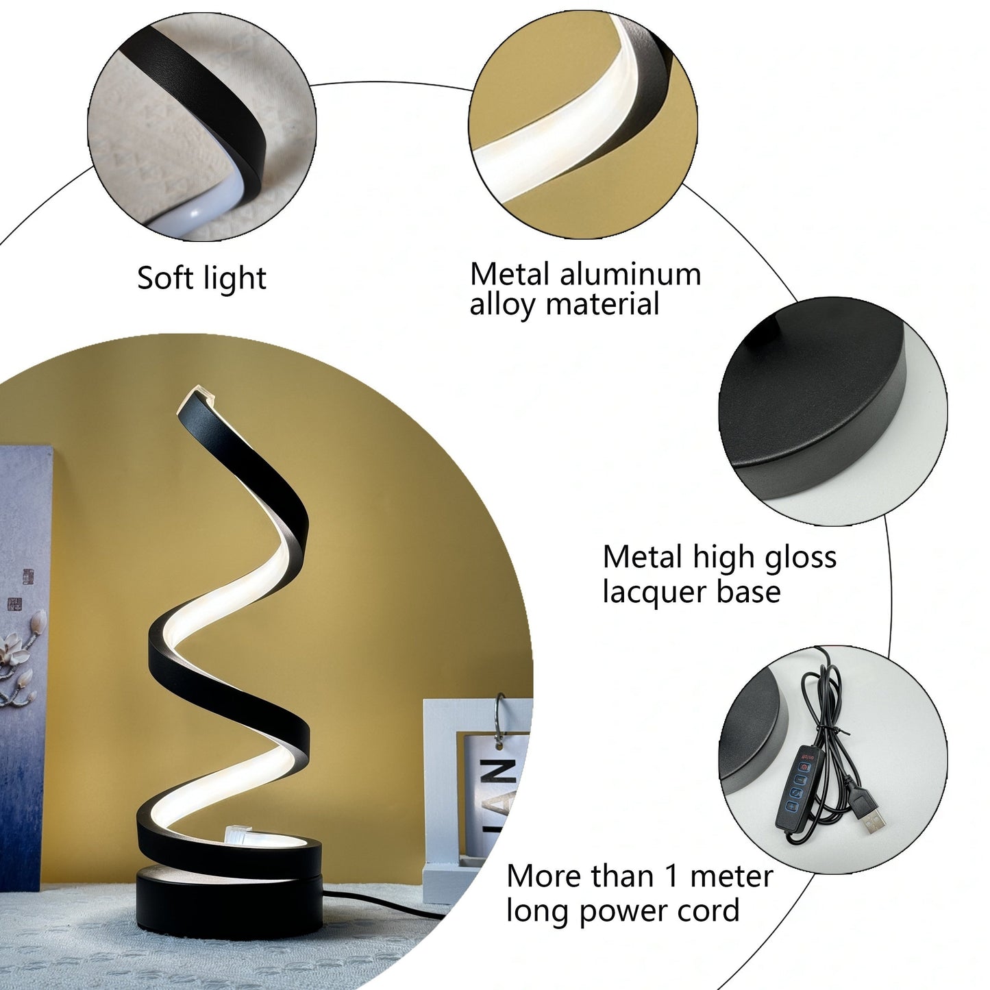 Moderne Spiral Tischlampe – Kreative LED Schreibtischlampe mit sanftem warmem Licht, perfekt für Schlafzimmer, Wohnzimmer und Studien Dekor