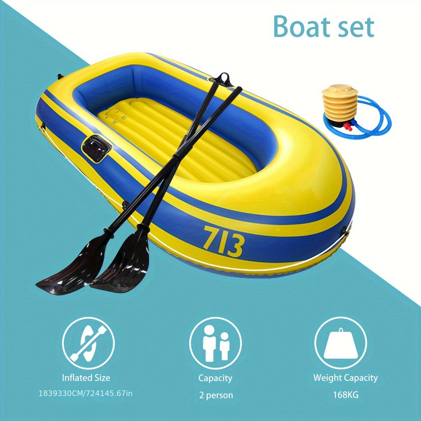Frendorf | Aufblasbares Angelboot-Set – Leichtes PVC-Boot für 2 Personen mit Paddeln