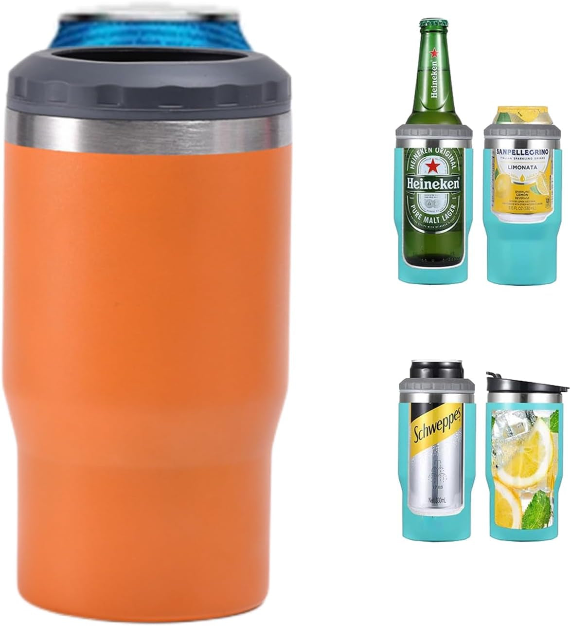 Frendorf | 4 in 1 Edelstahl Dose-/Flaschenisolator, 14Oz Zwei-Wege-Deckel SUS Isolierte Dose Kühler, Bierflaschenhalter (Schwarz)