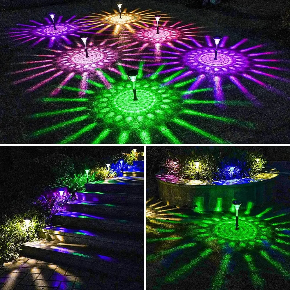 Frendorf | 2er-Set Solar-Gartenlichter – LED-Wegeleuchten mit Sonnenmuster-Projektion!