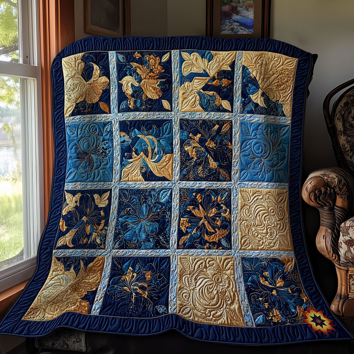 Gold und Marineblau Quilt