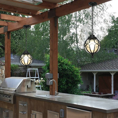 Frendorf | EuroLuxe Aluminium Pendelleuchte | Wasserdicht | Außenleuchte mit Glaskugel | Garten & Terrasse