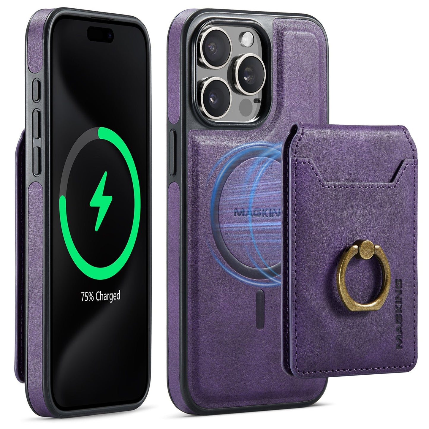 Frendorf | 2 in 1 abnehmbares Kartenetui magnetisches Wallet Lederhülle mit Ringhalter für iPhone