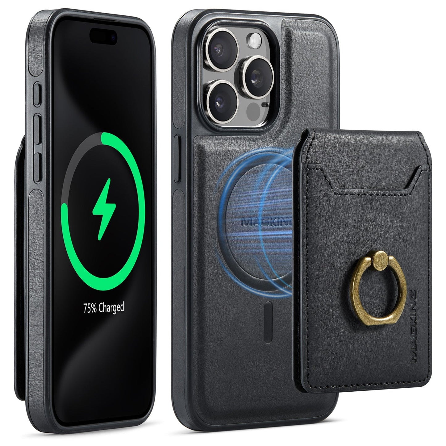 Frendorf | 2 in 1 abnehmbares Kartenetui magnetisches Wallet Lederhülle mit Ringhalter für iPhone