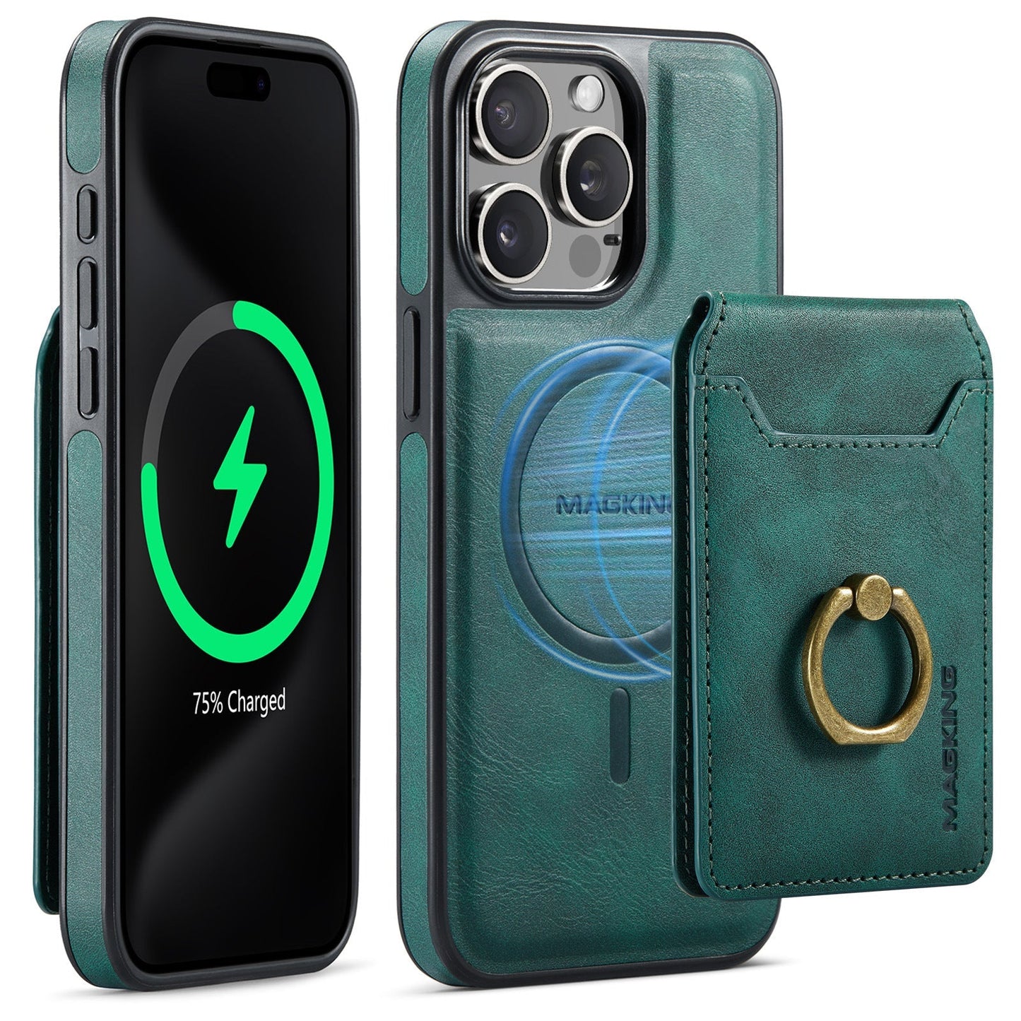 Frendorf | 2 in 1 abnehmbares Kartenetui magnetisches Wallet Lederhülle mit Ringhalter für iPhone