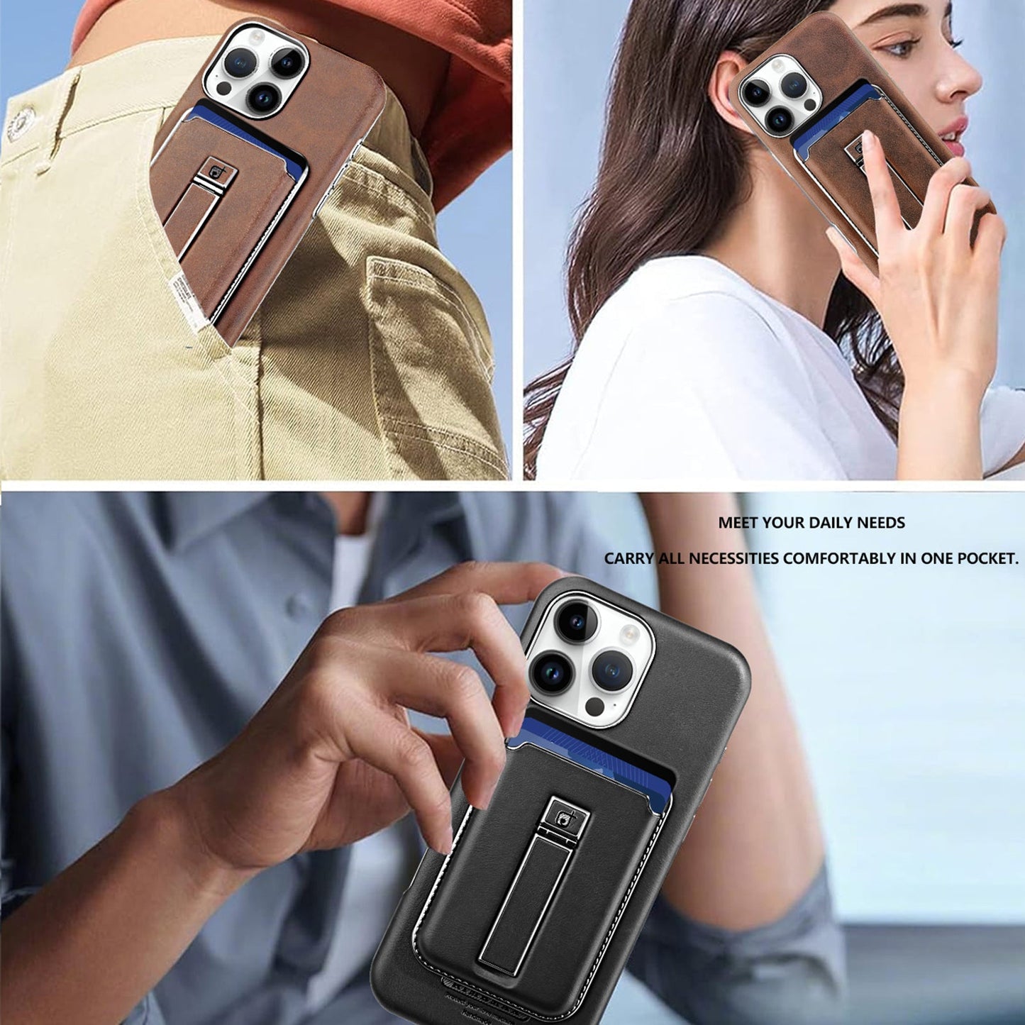 Frendorf | 2 in 1 abnehmbares magnetisches Lederhandycase mit Geldbörse, Kartenhalter und Halterung für iPhone