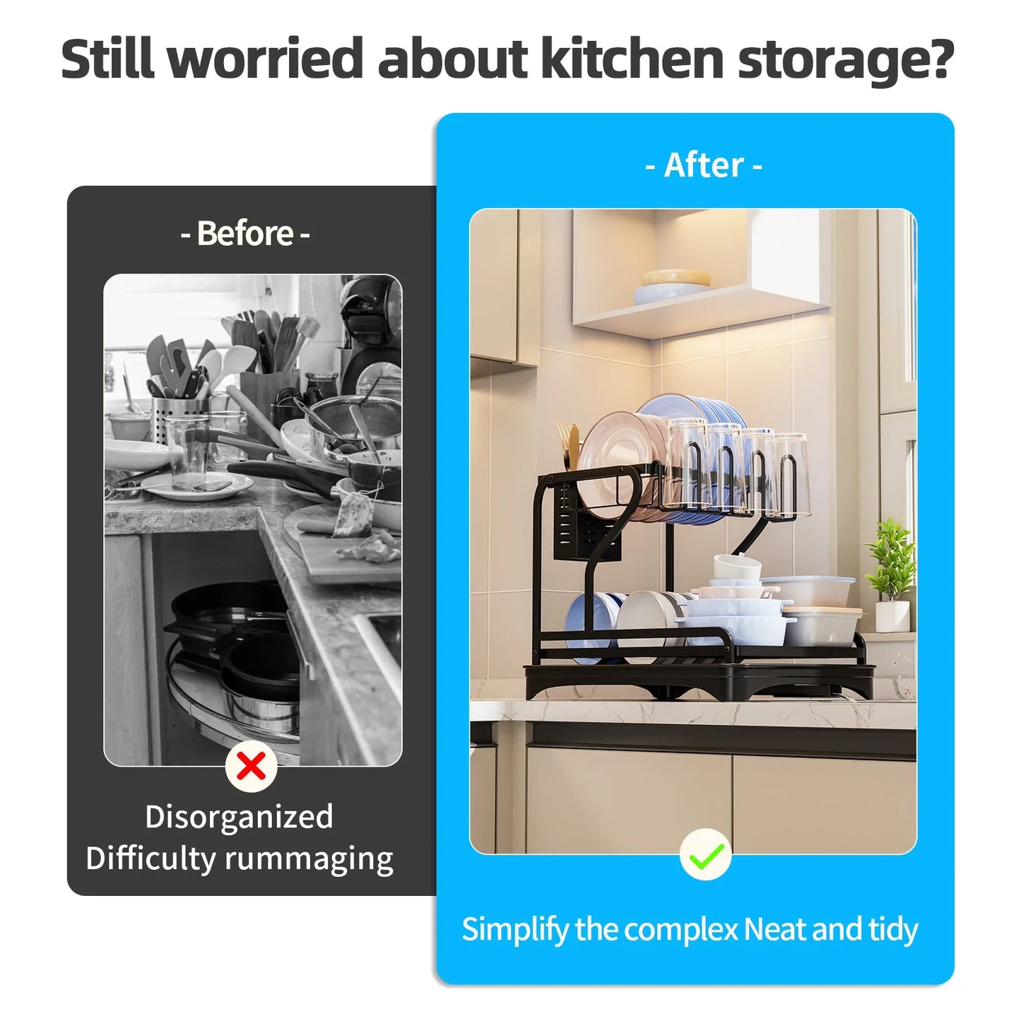 Frendorf | 2-Tier Metall Geschirr Trockengestell Mit Ablaufschale Küchenarbeitsplatte