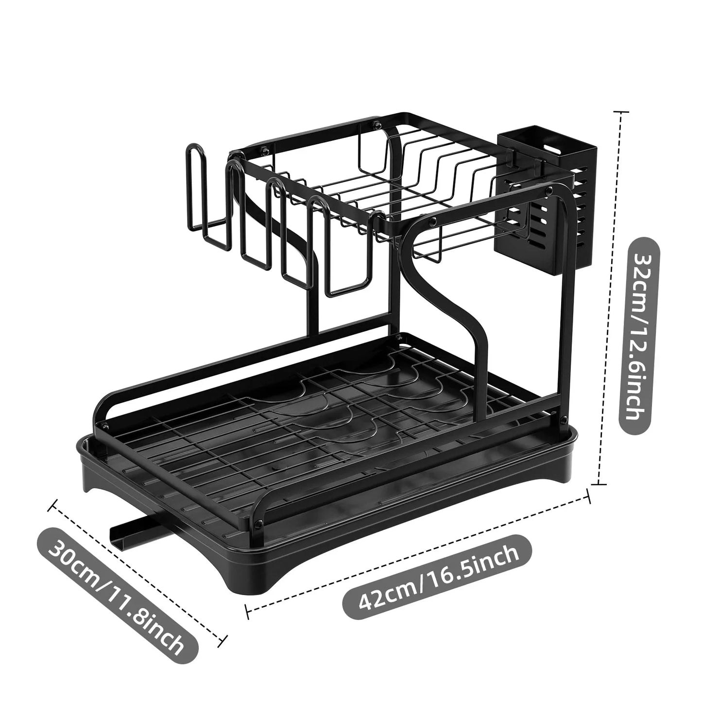 Frendorf | 2-Tier Metall Geschirr Trockengestell Mit Ablaufschale Küchenarbeitsplatte